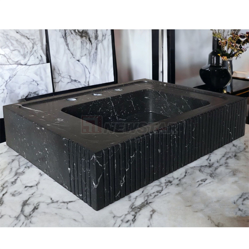 Newstar Nero Marquina Black Marble Sink Basin Modern Designs Square Marble Stone Bathroom Sink