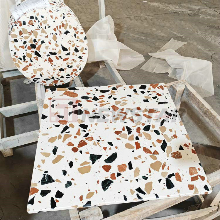 Terrazzo top metal frame table pour restaurant dining table for 2 terrazzo table