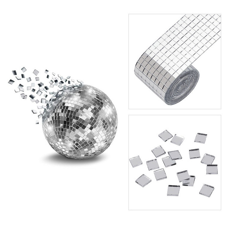 Silver Self-Adhesive Mosaic Tiles Square Glass Mirrors Mosaic Tiles Mirror for DIY Craft Decoration Mosaic Tile