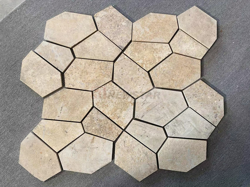 Natural random  slate mats flooring pavers tiles mesh backing mounted road paving stone limestone marble net meshed flagstone