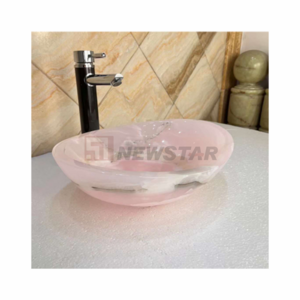 Newstar Above Counter Sink Hotel Apartment Decoration Pink Onyx Natural Stone Marble Sink Bathroom Vanity With Sink