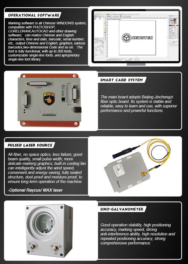 Portable 20W 30W 50W 100W Fiber laser marking Metal parts Steel  Car license making machine Fiber laser marking machine