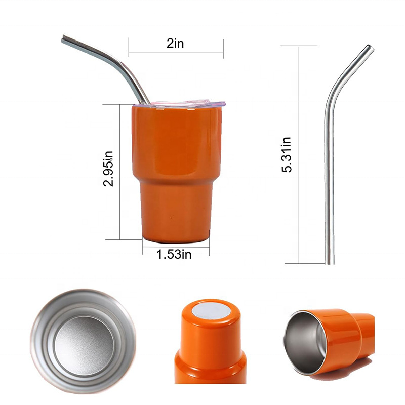 New 2oz 3oz Sublimation Mini Tumblers Shot Glass Tumbler with Straw Lid Stainless Steel Sublimation Vacuum Blanks Mini Shot Cups