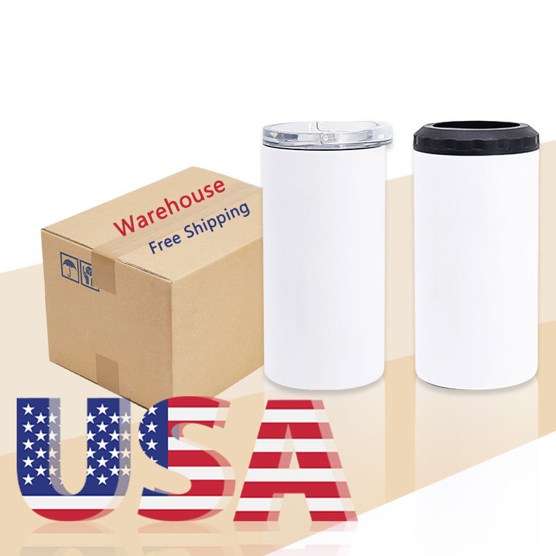 USA Hot Sale Insulated 4 in 1 Sublimation Stainless Tumbler Can Cooler 16oz with 2 Lids for Summer Keep Cold