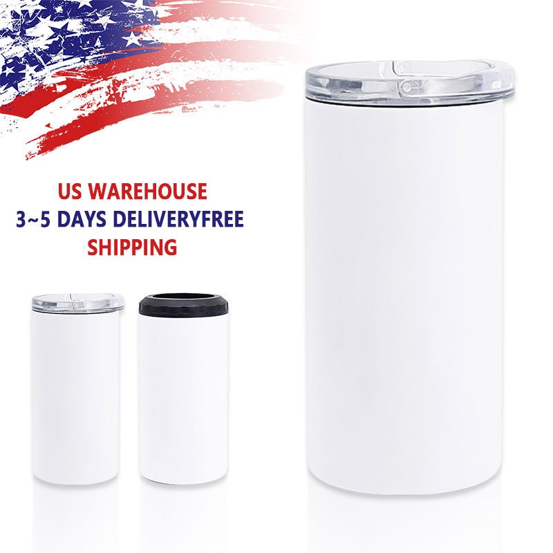 USA Hot Sale Insulated 4 in 1 Sublimation Stainless Tumbler Can Cooler 16oz with 2 Lids for Summer Keep Cold