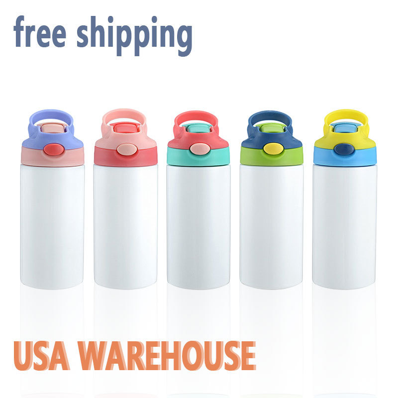 350ML Stainless Steel Insulated Vacuum Straight White Sublimation Kids Flip Top 12oz Sublimation Water Bottle with Straw Lid