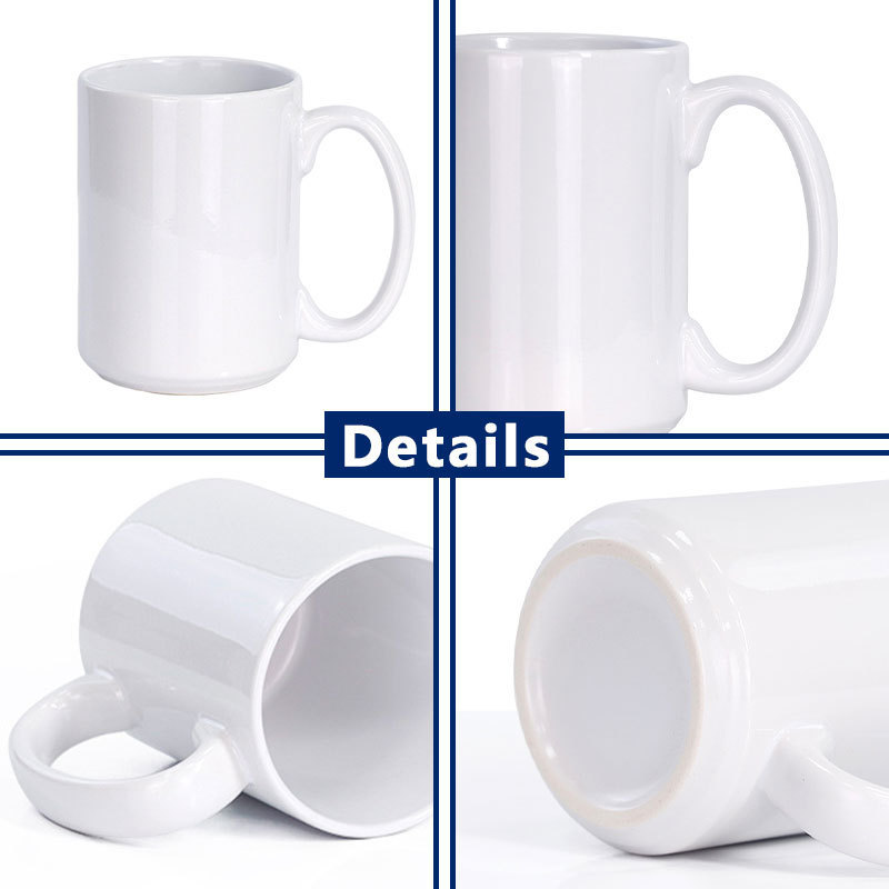 USA Warehouse free shipping white custom 15oz porcelain sublimation mug ceramic coffee tea mug with handle