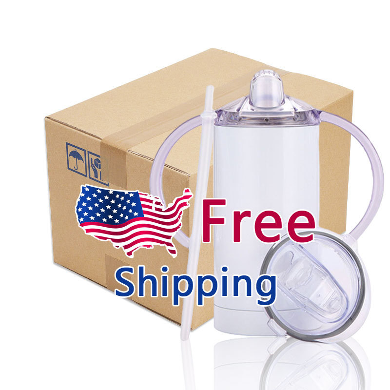 US Warehouse 12 oz Sublimation Sippy Cup Baby Skinny Straight White Blanks Sublimation Tumbler Kids Sippy Cup with Two Lids