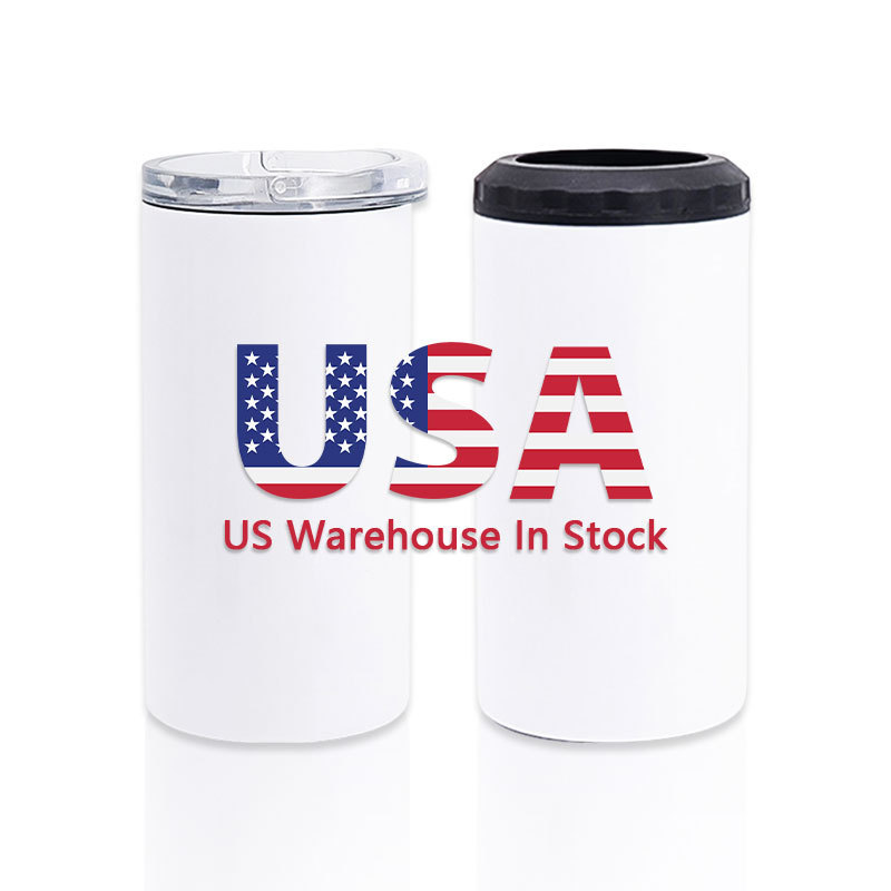 USA Hot Sale Insulated 4 in 1 Sublimation Stainless Tumbler Can Cooler 16oz with 2 Lids for Summer Keep Cold