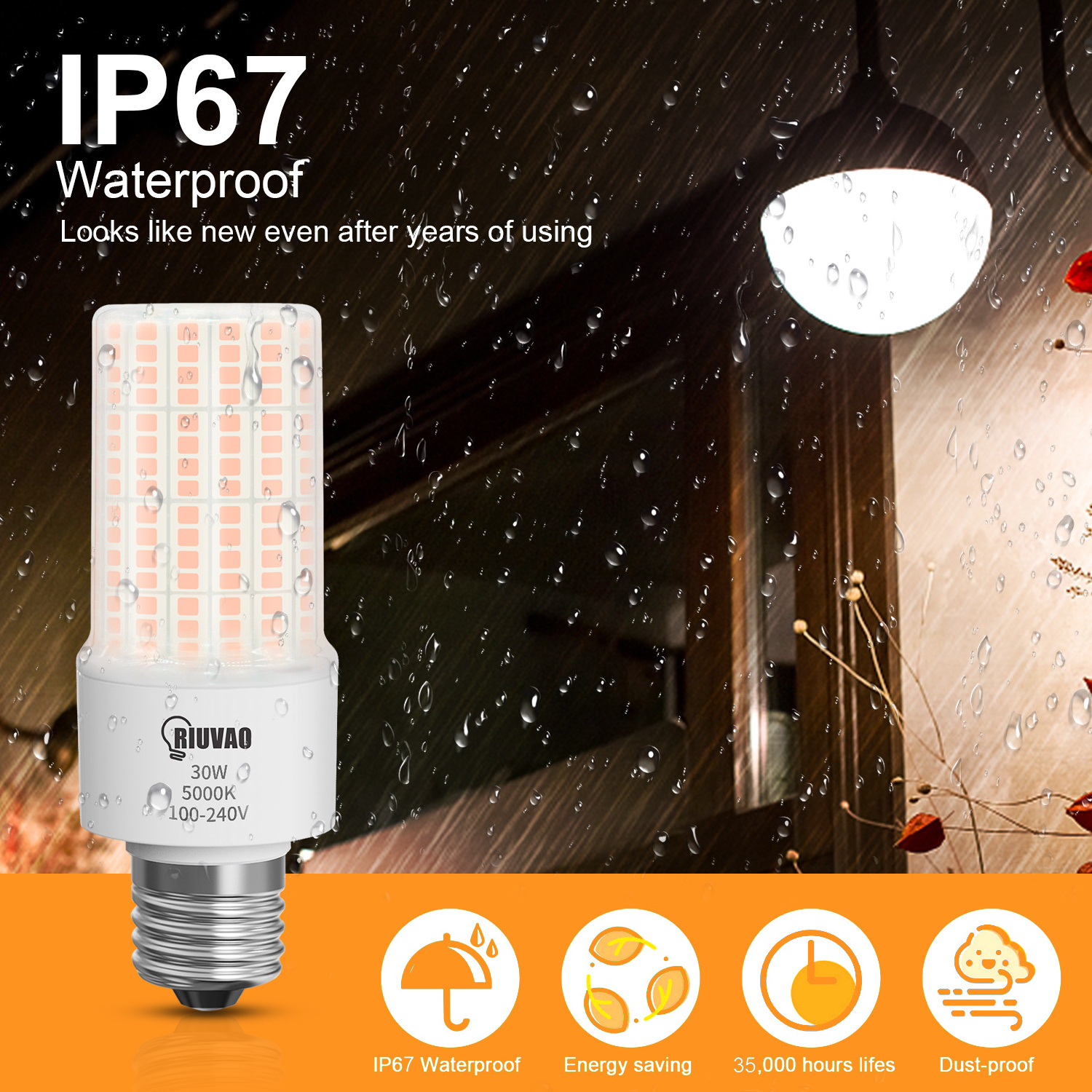 NS 2024 e27 led corn lamp 20w 3000 Lumen waterproof corn lamp 5000K Base ceiling fan led bulb corn Suitable for family