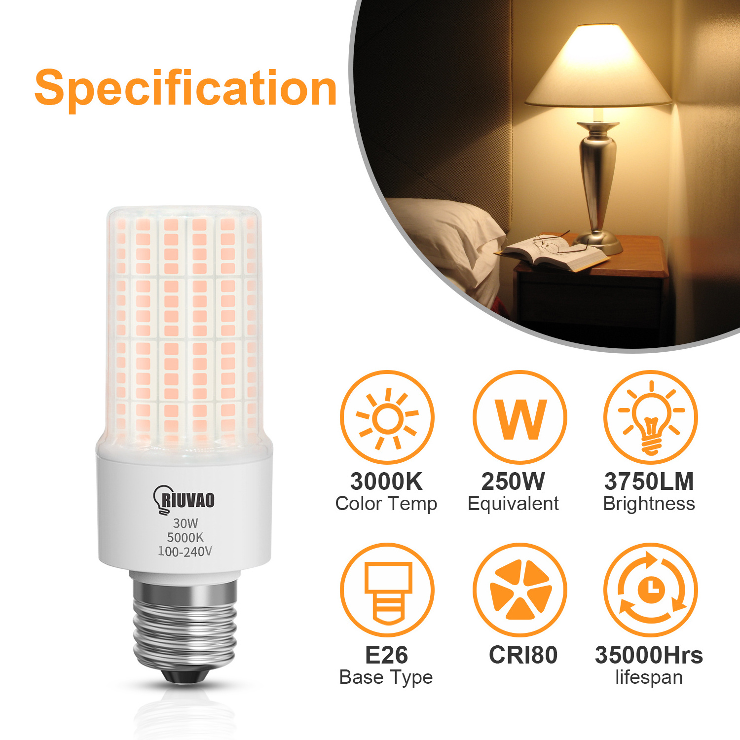 NS 2024 e27 led corn lamp 20w 3000 Lumen waterproof corn lamp 5000K Base ceiling fan led bulb corn Suitable for family