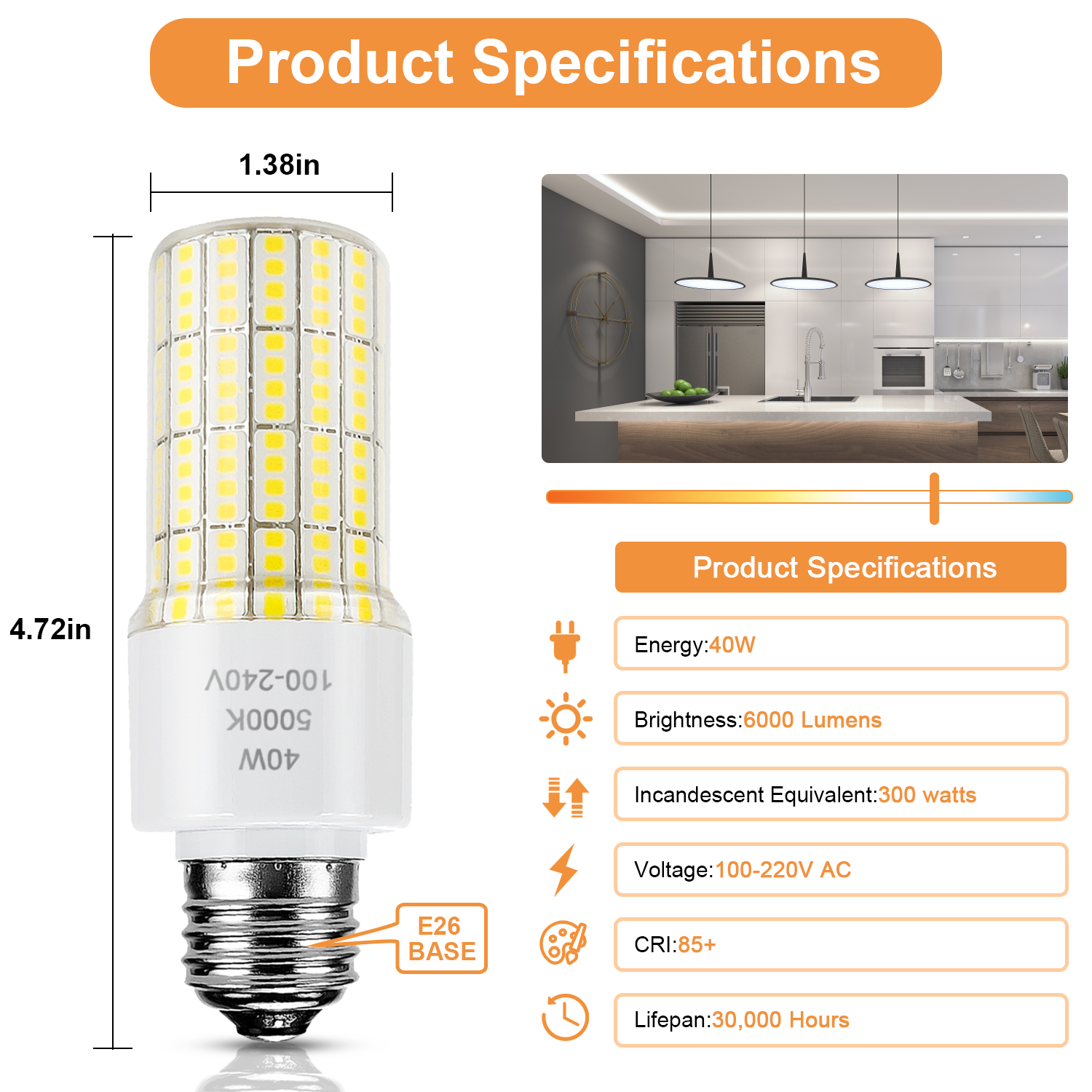 led corn 40w bulb High power energysaving waterproof IP65 led corn bulb e27/e28 5000k 220v Cool daylight White