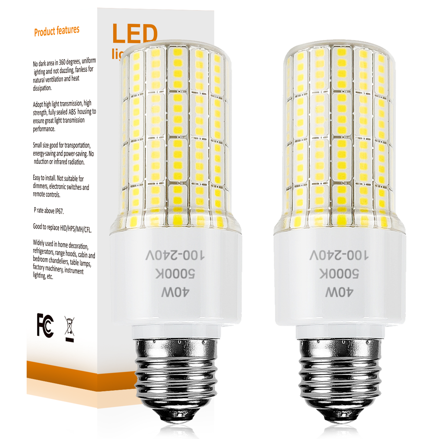 led corn 40w bulb High power energysaving waterproof IP65 led corn bulb e27/e28 5000k 220v Cool daylight White