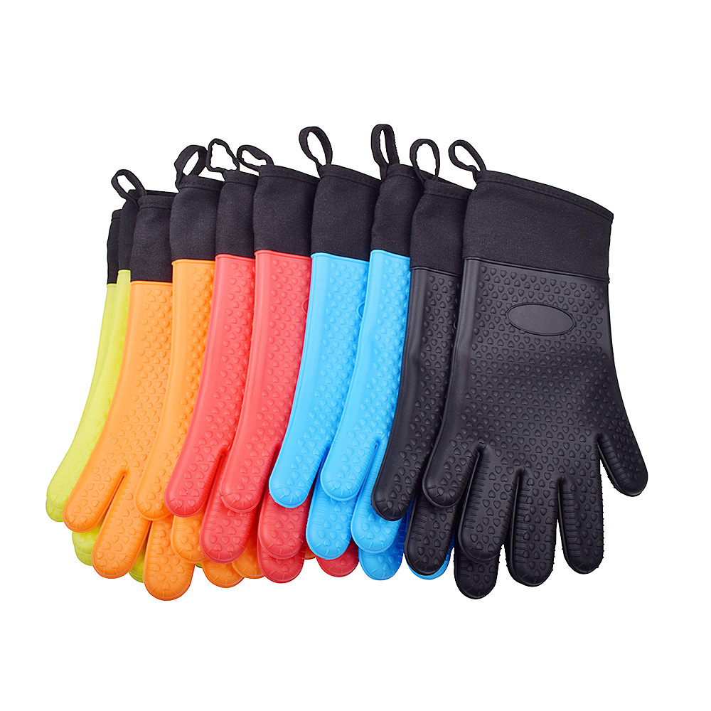 Heat Resistant Internal Cotton Layer Bbq Mitts Kitchen Non-Slip Potholders Silicone Cooking Oven Gloves