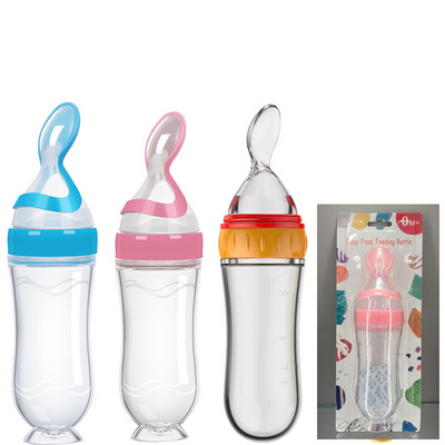 90ml Silicone Baby Feeder Soft Food Dispensing Squeeze Bottle Spoon Toddler Baby Spoon Rice Paste Feeding Bottle