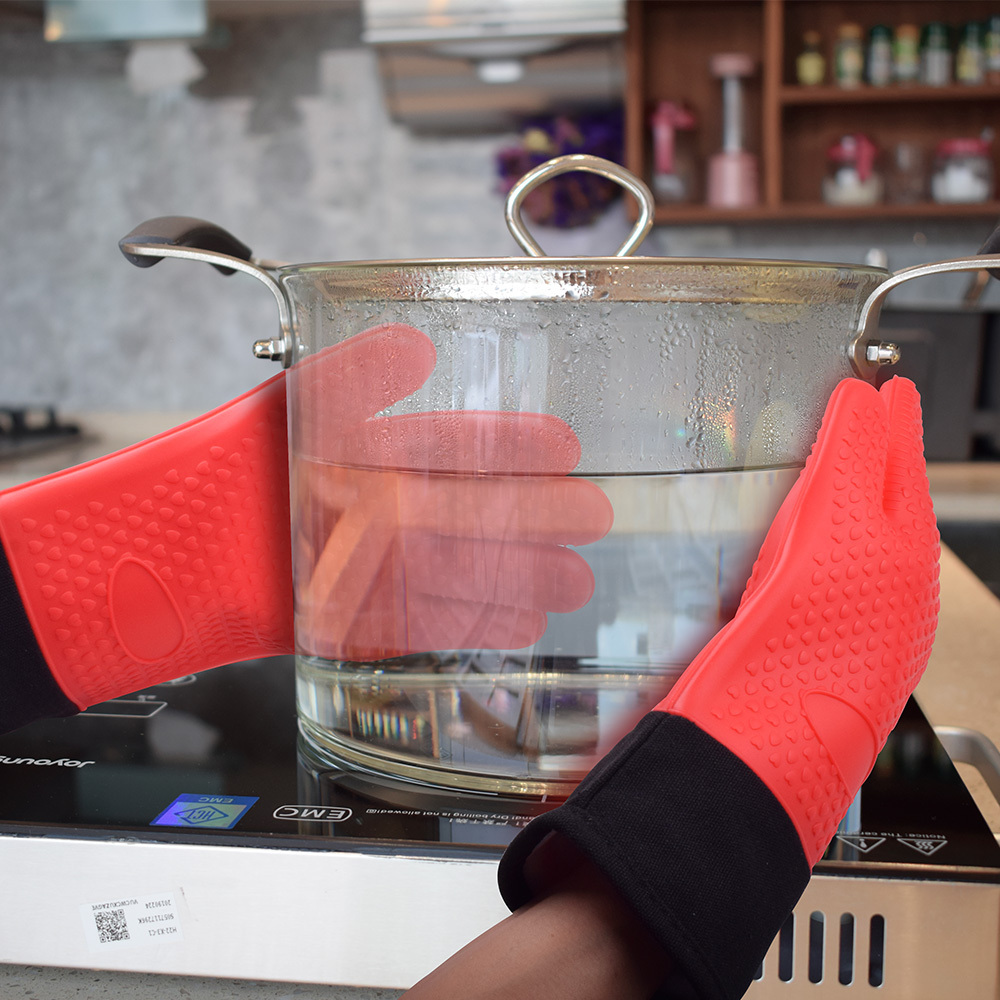 Heat Resistant Internal Cotton Layer Bbq Mitts Kitchen Non-Slip Potholders Silicone Cooking Oven Gloves