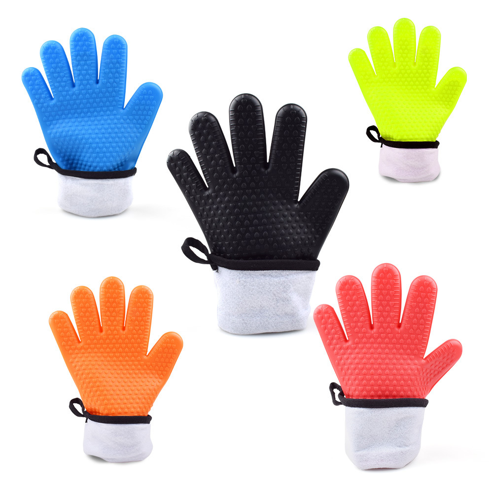 Heat Resistant Internal Cotton Layer Bbq Mitts Kitchen Non-Slip Potholders Silicone Cooking Oven Gloves