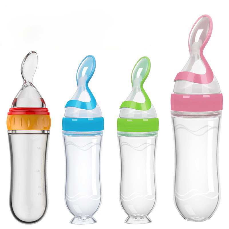 90ml Silicone Baby Feeder Soft Food Dispensing Squeeze Bottle Spoon Toddler Baby Spoon Rice Paste Feeding Bottle