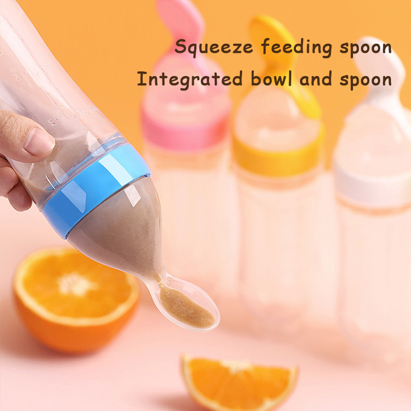 90ml Silicone Baby Feeder Soft Food Dispensing Squeeze Bottle Spoon Toddler Baby Spoon Rice Paste Feeding Bottle