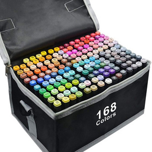 Smooth Art Max 168 Colors Permanent Alcohol Ink Based Double End Marker Pen Set for Sketch and Colouring Book Drawing