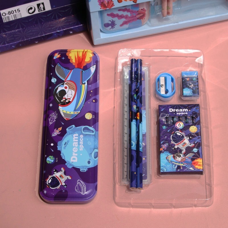 Wholesale Back to School Stationery Supplies Cartoon Cute Children Stationery Set  with Pencil Box for Boys and Girls