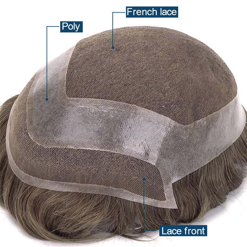 HOLLYWOOD swiss lace super thin pu toupee remy hair french lace front mens toupee poly pu hairpiece