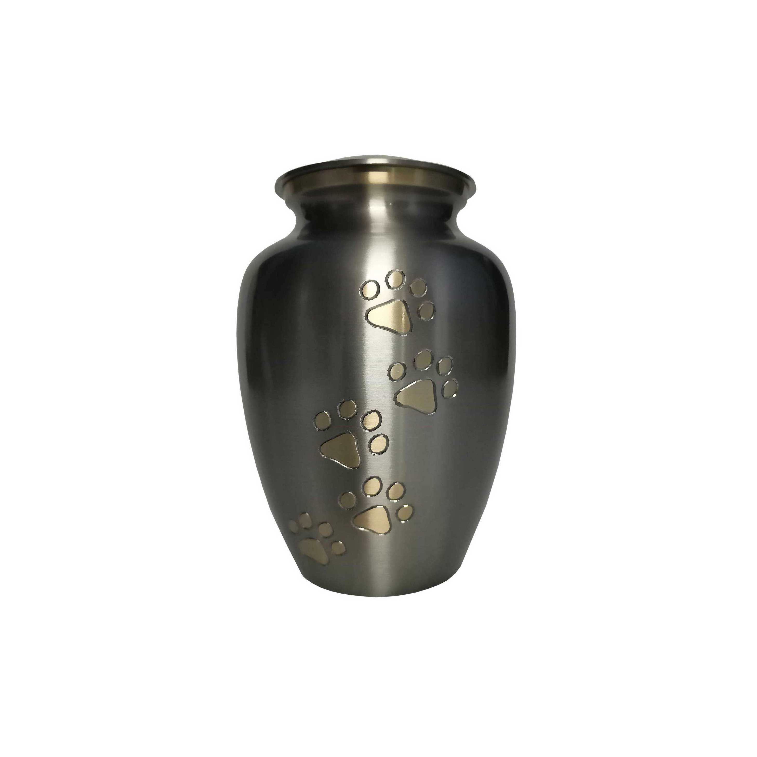 Golden Paw Print Rows Engraved Pewter Pet Urn Latest Metal Cremation Urns For Funeral SuppliesDurable tough Metal Cremation urns