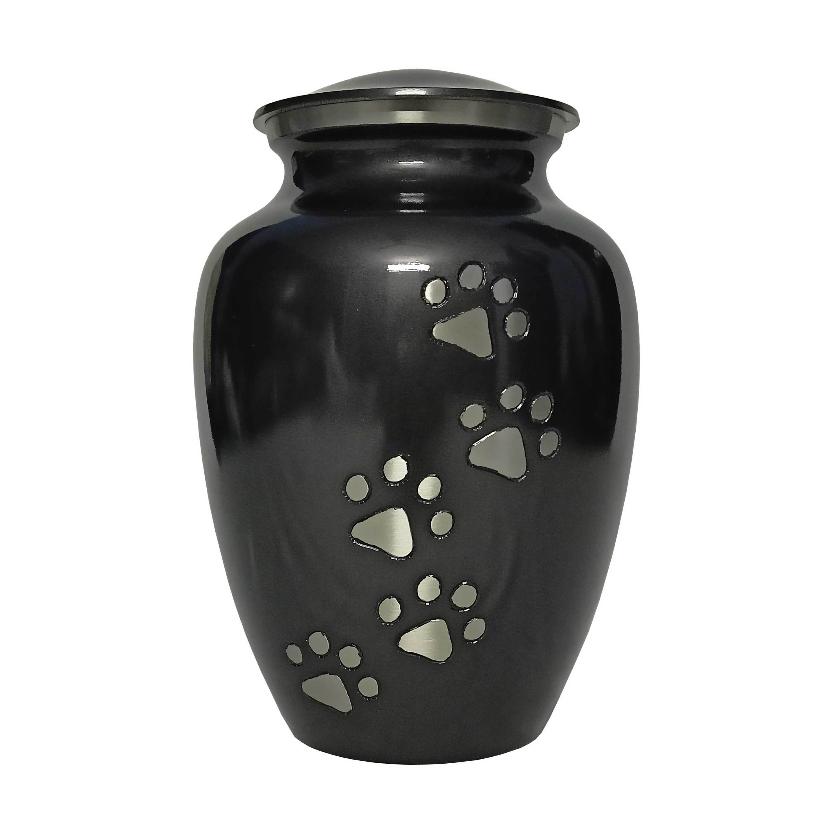 Golden Paw Print Rows Engraved Pewter Pet Urn Latest Metal Cremation Urns For Funeral SuppliesDurable tough Metal Cremation urns