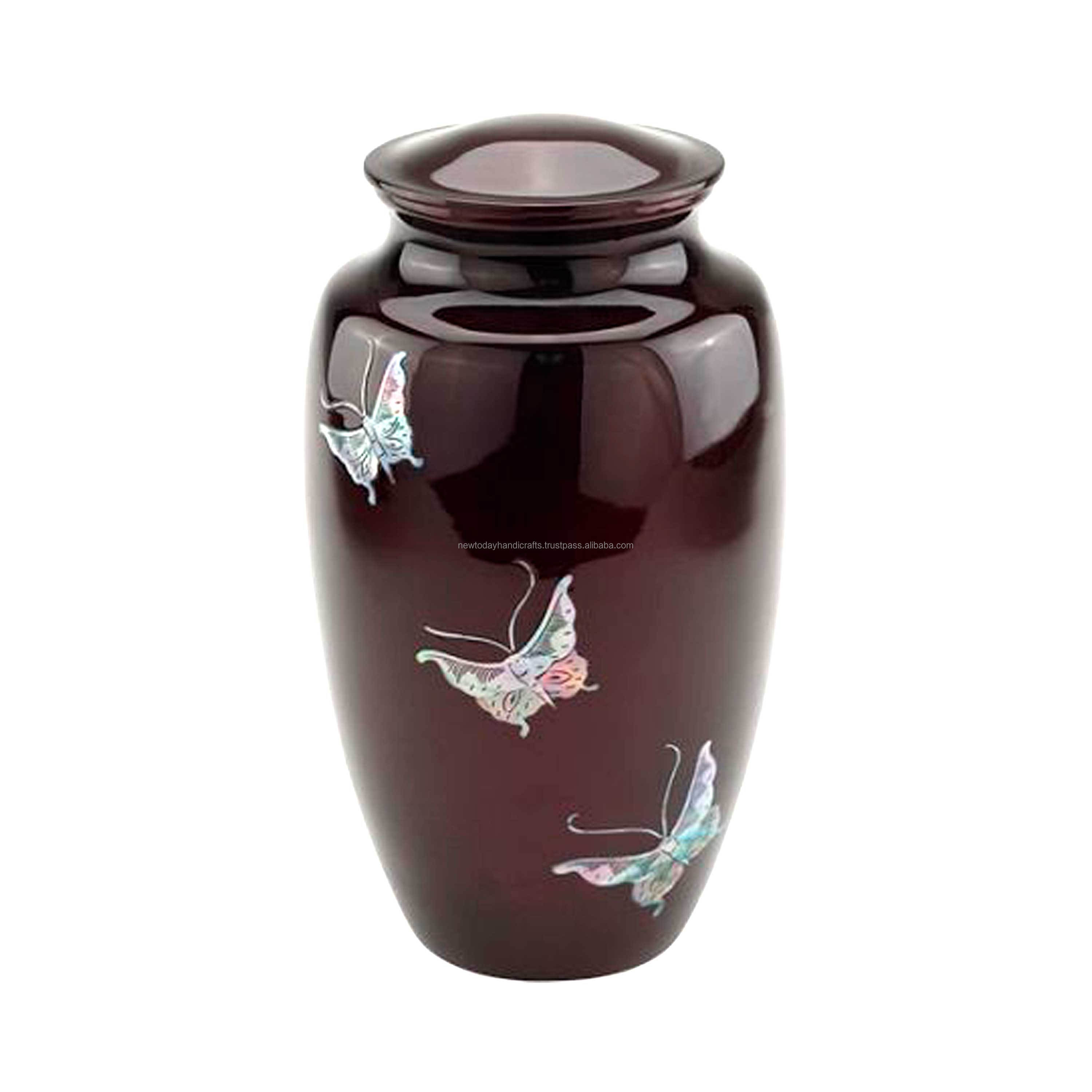 GREEN BUTTERFLY PRINTED URN OEM customized high quality metal spinning stainless steel brass Cremation Urn U002 Nice Quality Fun