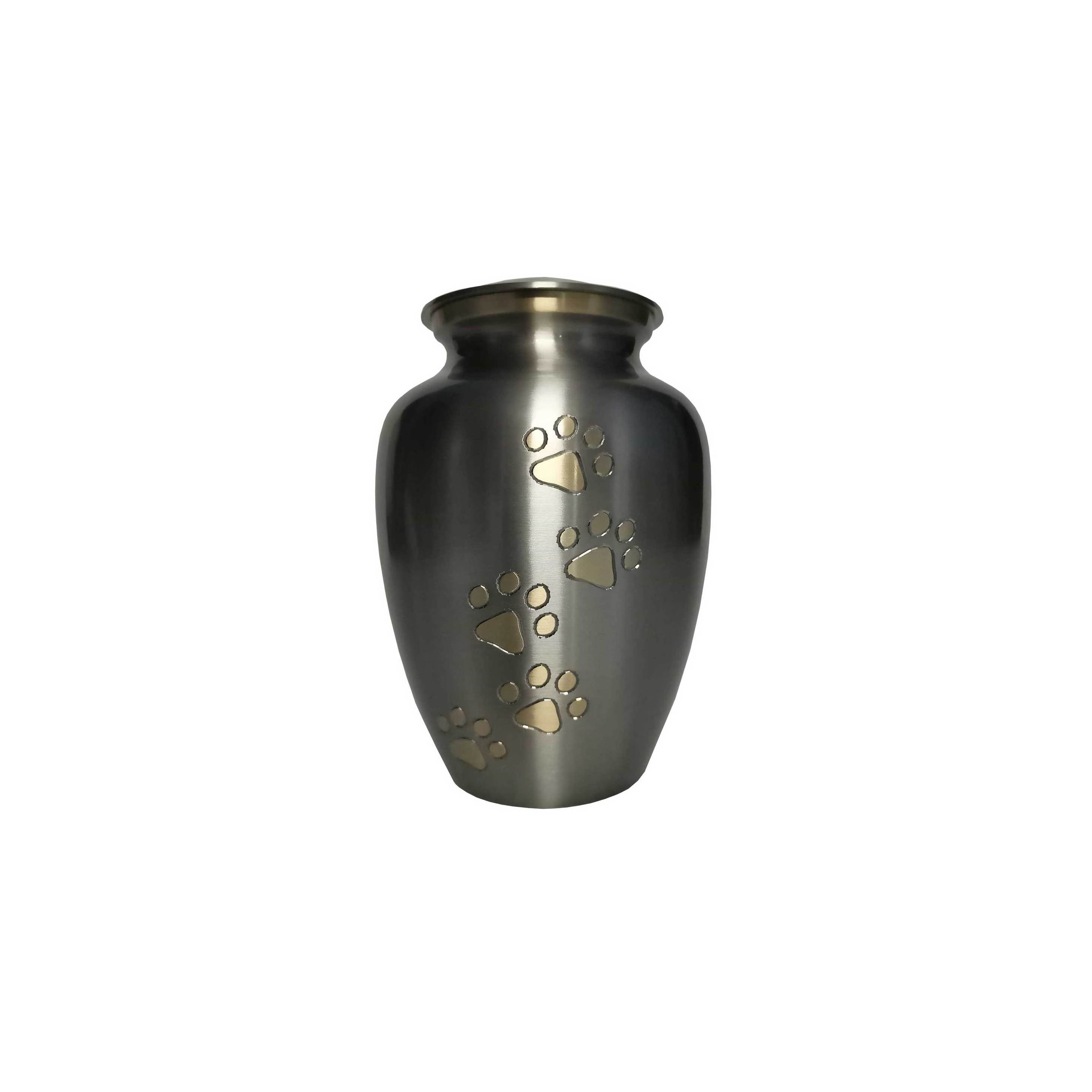 Golden Paw Print Rows Engraved Pewter Pet Urn Latest Metal Cremation Urns For Funeral SuppliesDurable tough Metal Cremation urns