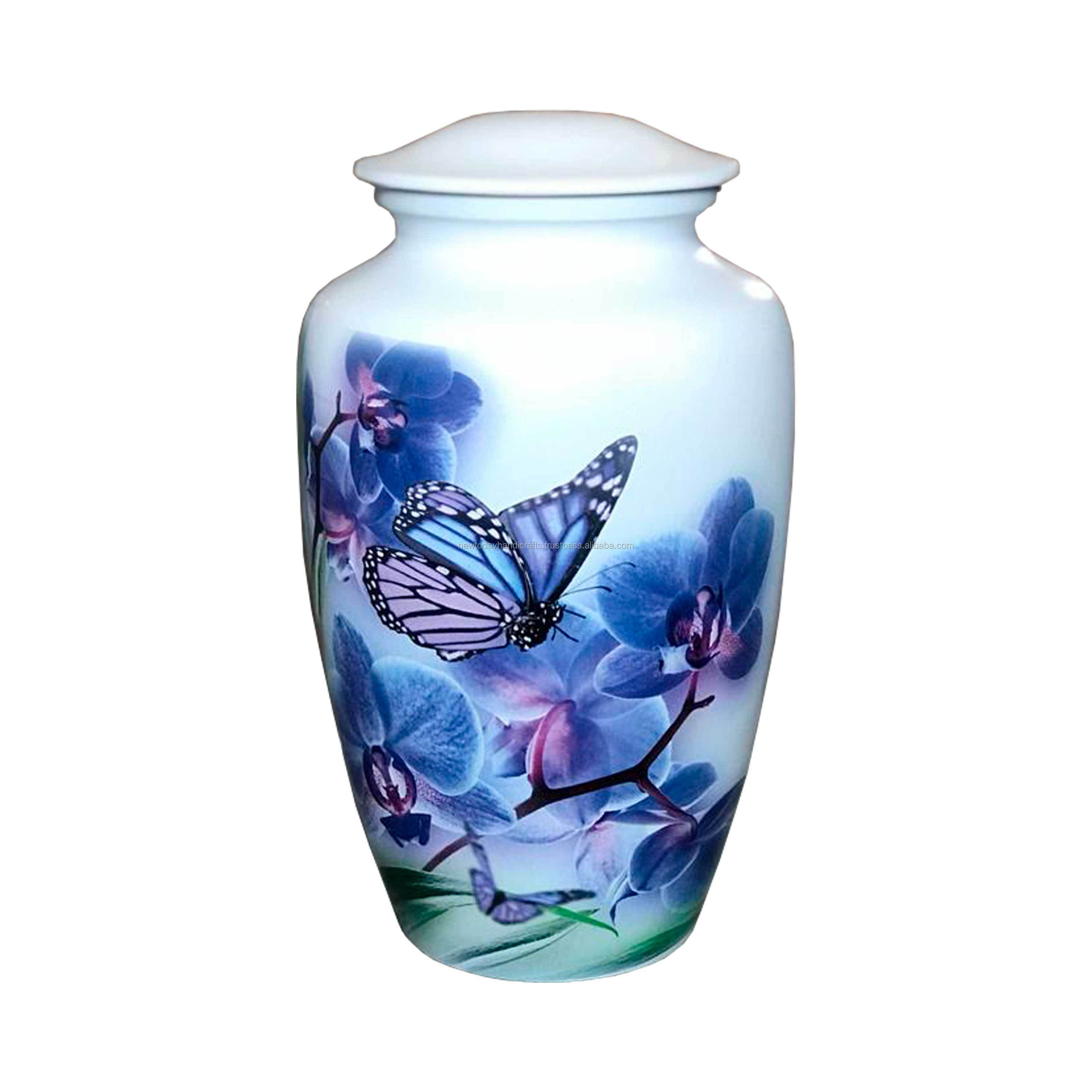 GREEN BUTTERFLY PRINTED URN OEM customized high quality metal spinning stainless steel brass Cremation Urn U002 Nice Quality Fun