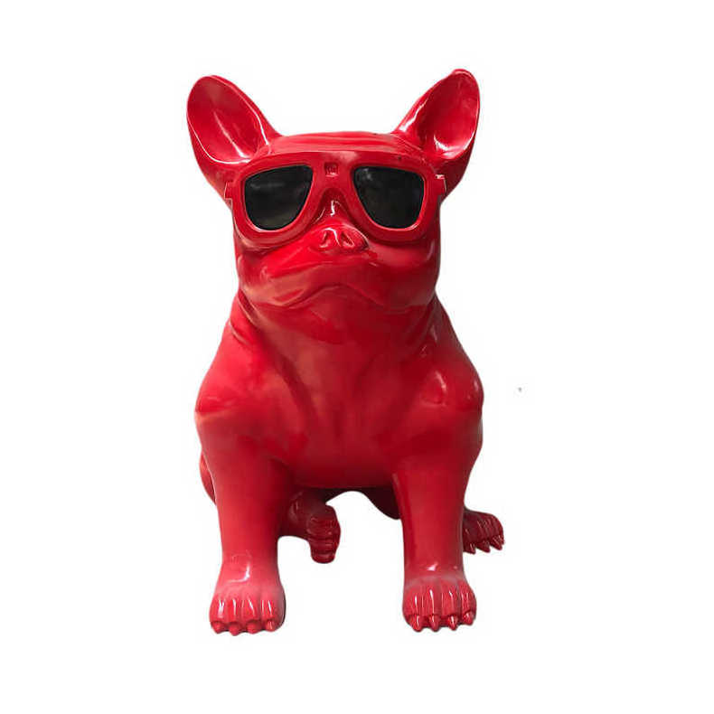 Custom Garden Modern Animal Art Sculpture Ornaments Molds Sitting Dog Statue With Sunglasses Resin French Bulldog Statue Decor