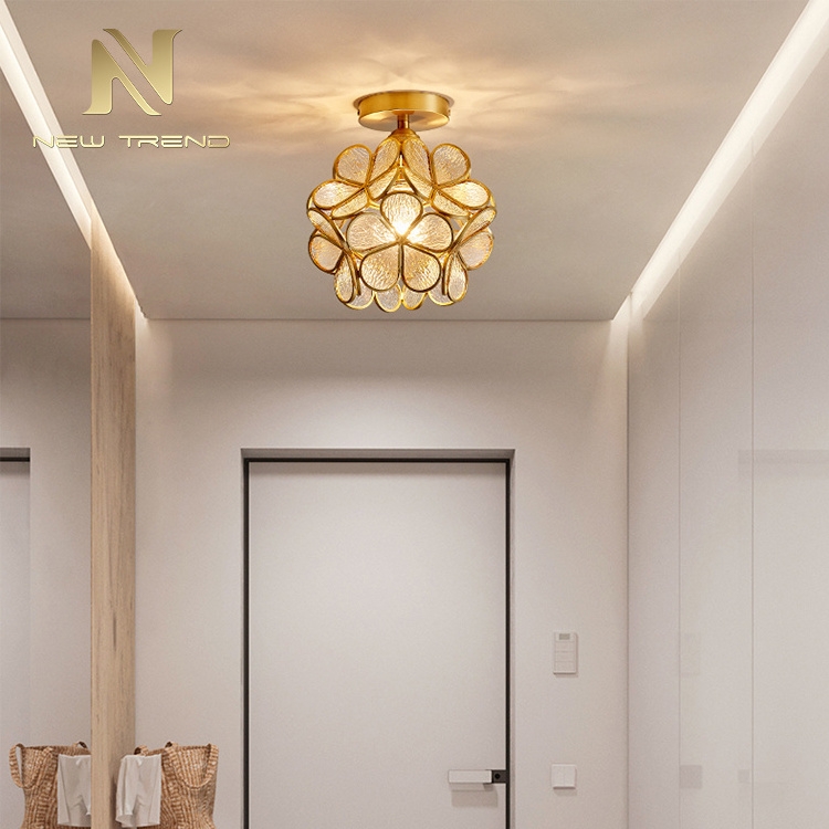 Retro style residential decoration hotel house copper flower ball ceiling light