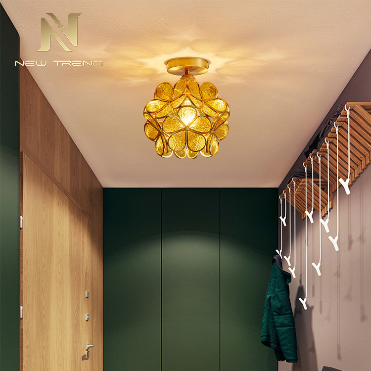 Retro style residential decoration hotel house copper flower ball ceiling light