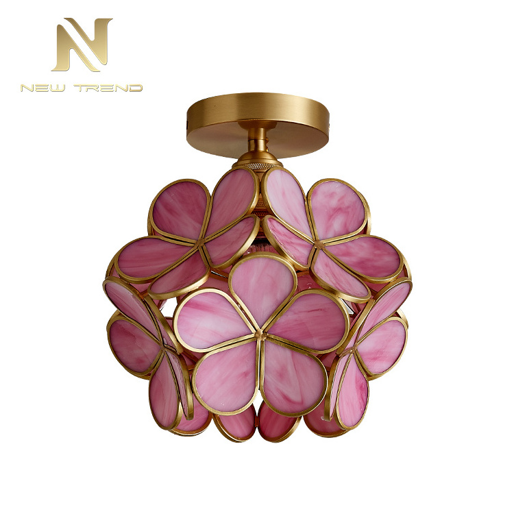 Retro style residential decoration hotel house copper flower ball ceiling light