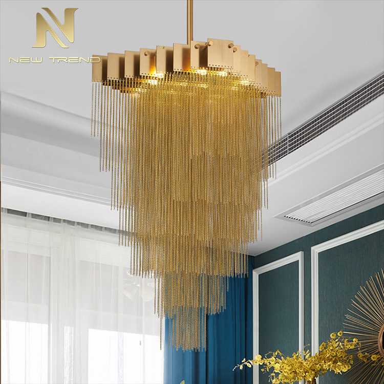 Custom Hotel Villa Restaurant Indoor Decorative Hanging Light Aluminum Chain LED Chandelier