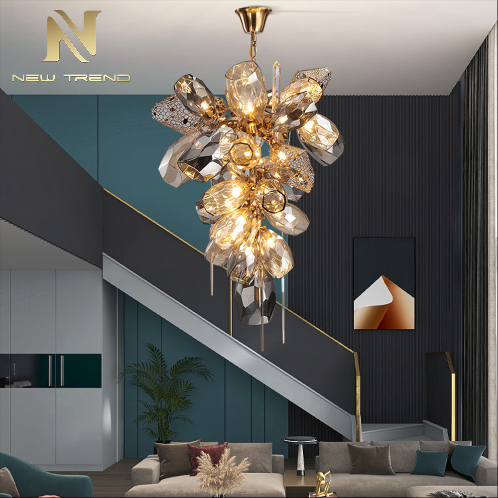 Luxury Indoor Decoration Pendant Lamp Living Room Dining Room Villa Crystal Glass LED Chandelier Light