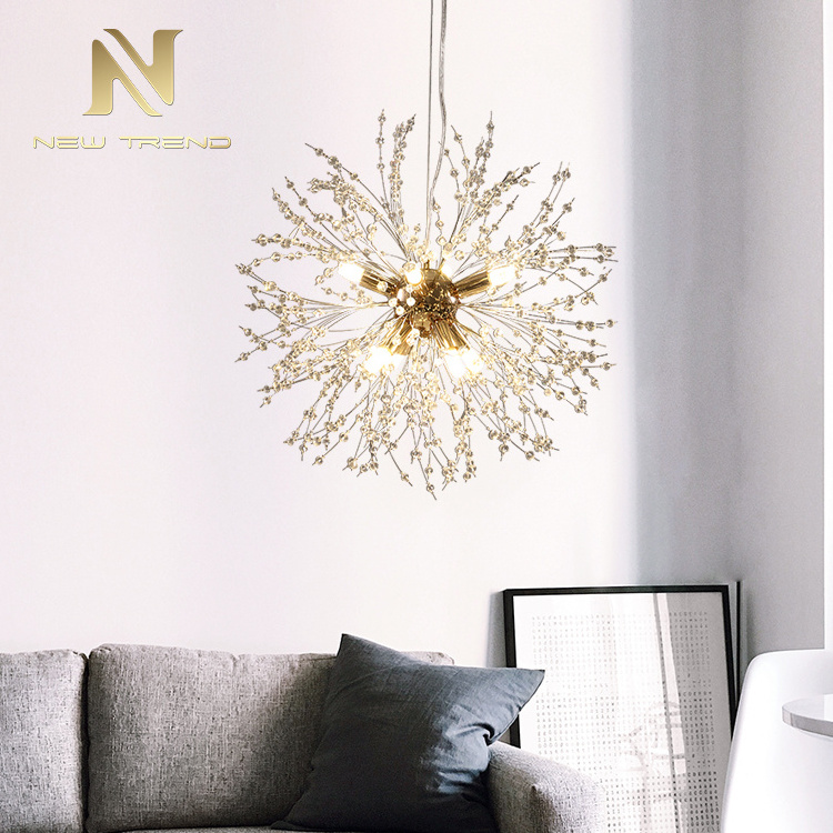 Low price decoration fixtures soft lighting chrome golden iron crystal pendant lamp