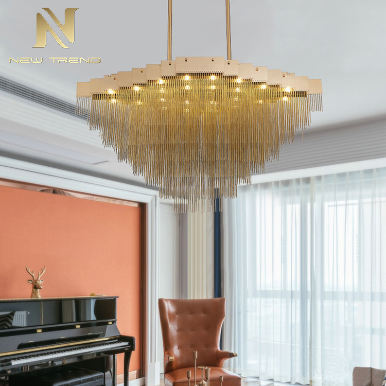 Custom Hotel Villa Restaurant Indoor Decorative Hanging Light Aluminum Chain LED Chandelier