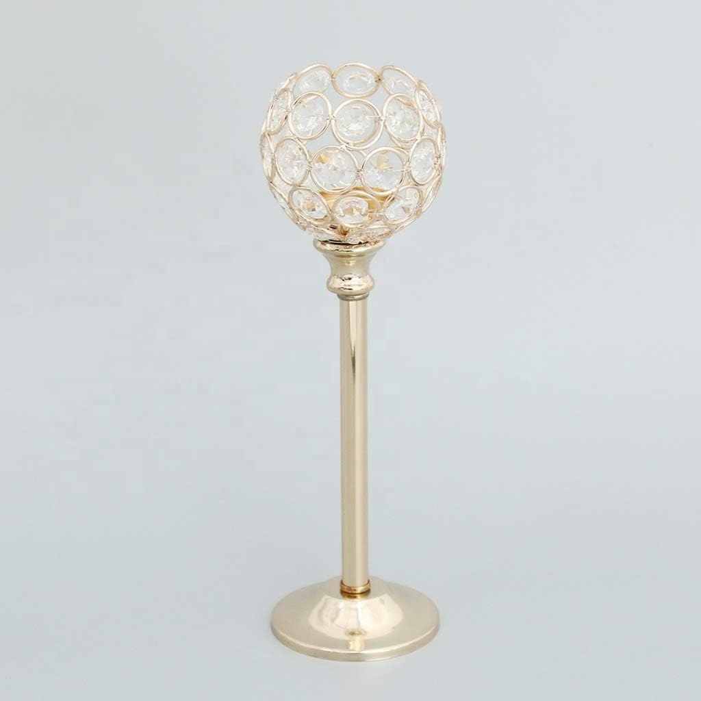 Crystal Top Bright Golden Candle Stand Home Decorative Sparkly Tea Light Or Candle Holder Top Leading Design Candle Stand