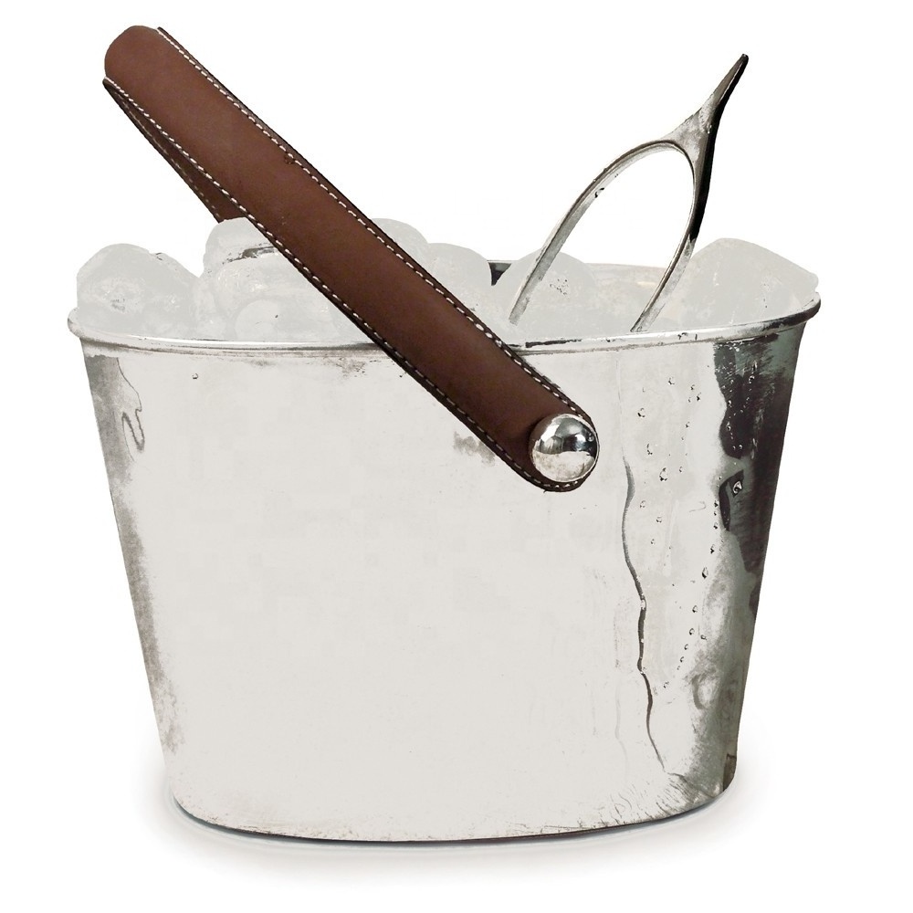 New Arrival Stainless Steel Ice Bucket With Leather Handle Best Quality Wine Bucket Wholesale For Bars And Hotels