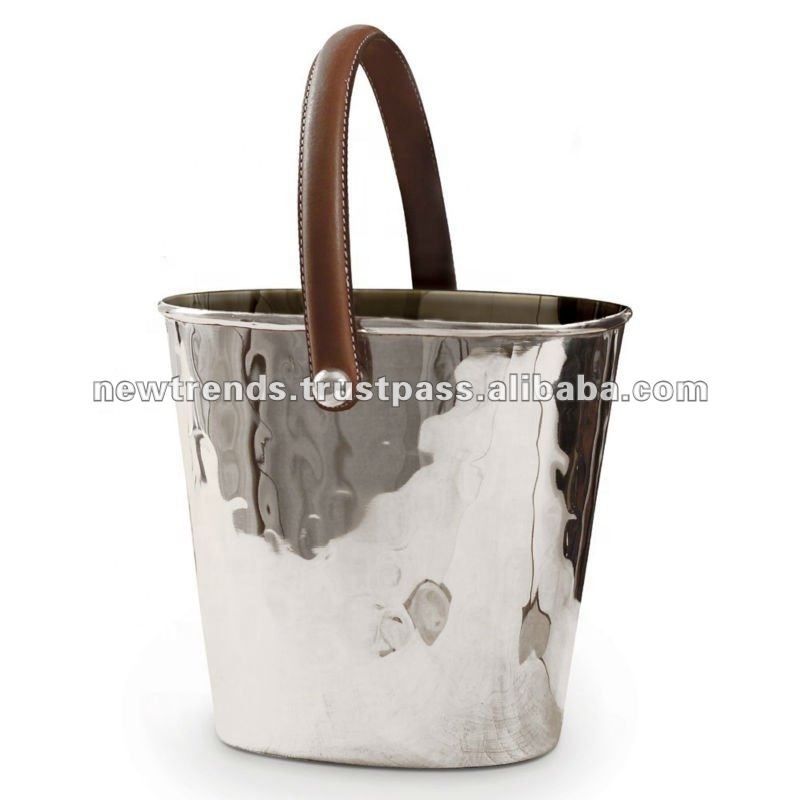 New Arrival Stainless Steel Ice Bucket With Leather Handle Best Quality Wine Bucket Wholesale For Bars And Hotels