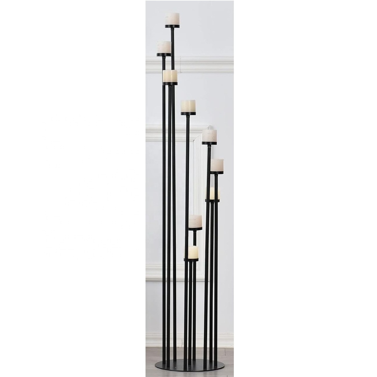 Tall Candle Holder Multi Heads Custom Height Candle Stand With Circular Heavy Base Home Interior Decorative Black Candle Holder