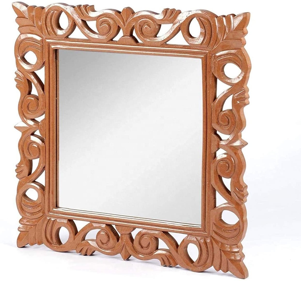 Home Decor Wooden Makeup Mirror Square Shape Wall Mirror For Living Room Bedroom 17.7*17.7 Inches Sustainable Wooden Mirror