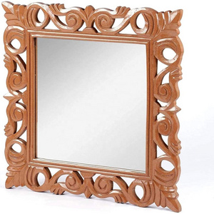 Home Decor Wooden Makeup Mirror Square Shape Wall Mirror For Living Room Bedroom 17.7*17.7 Inches Sustainable Wooden Mirror