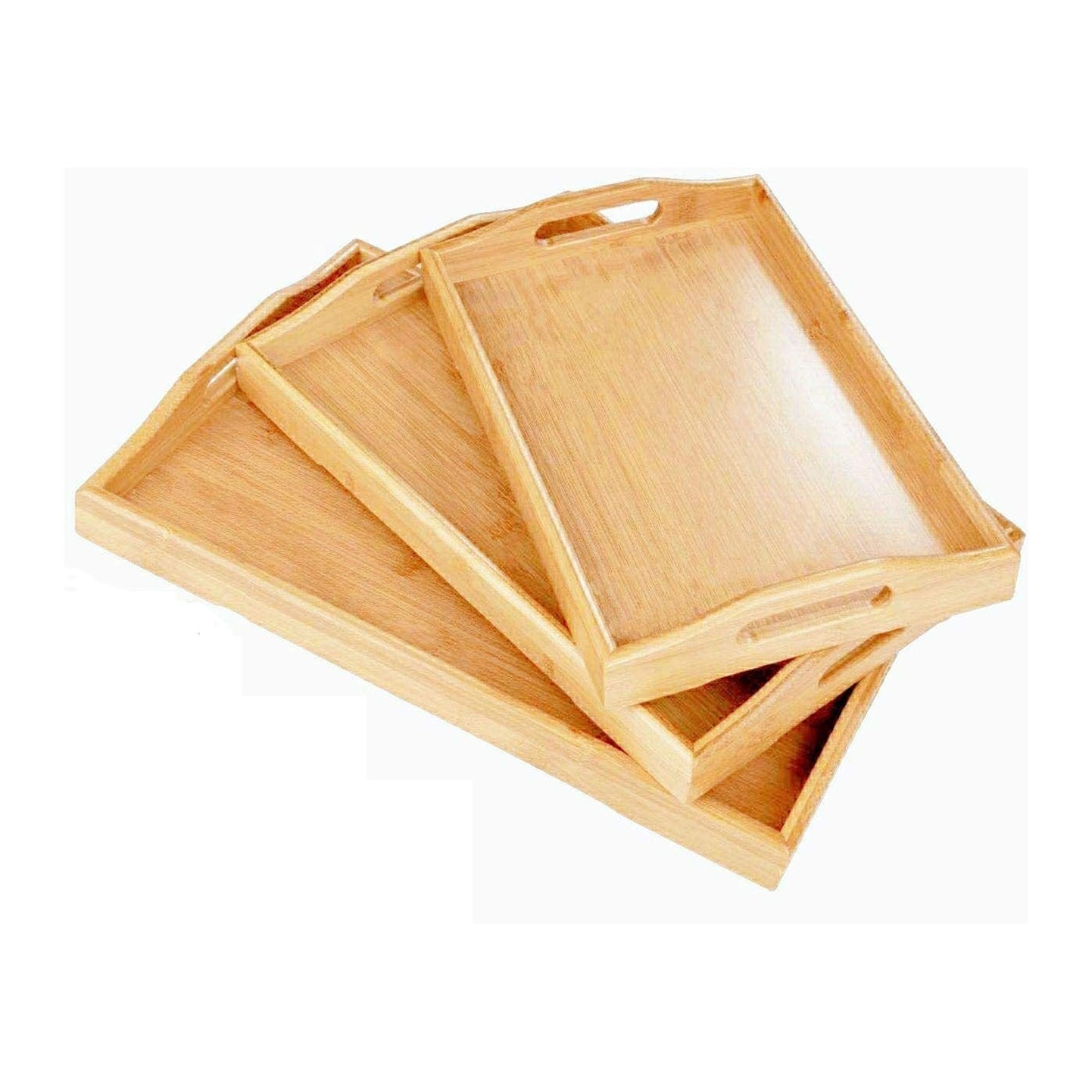 Wooden Bamboo Dining & Kitchen Serving Tray with Handles Snacks Tray Set Serving Platter Food Tray Set