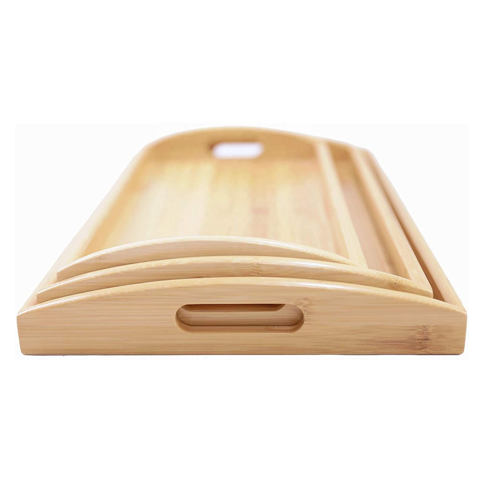 Wooden Bamboo Dining & Kitchen Serving Tray with Handles Snacks Tray Set Serving Platter Food Tray Set