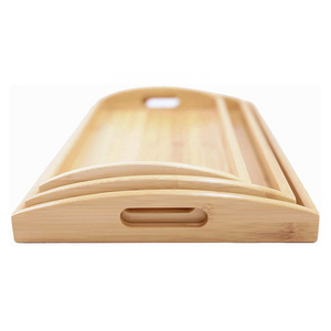 Wooden Bamboo Dining & Kitchen Serving Tray with Handles Snacks Tray Set Serving Platter Food Tray Set