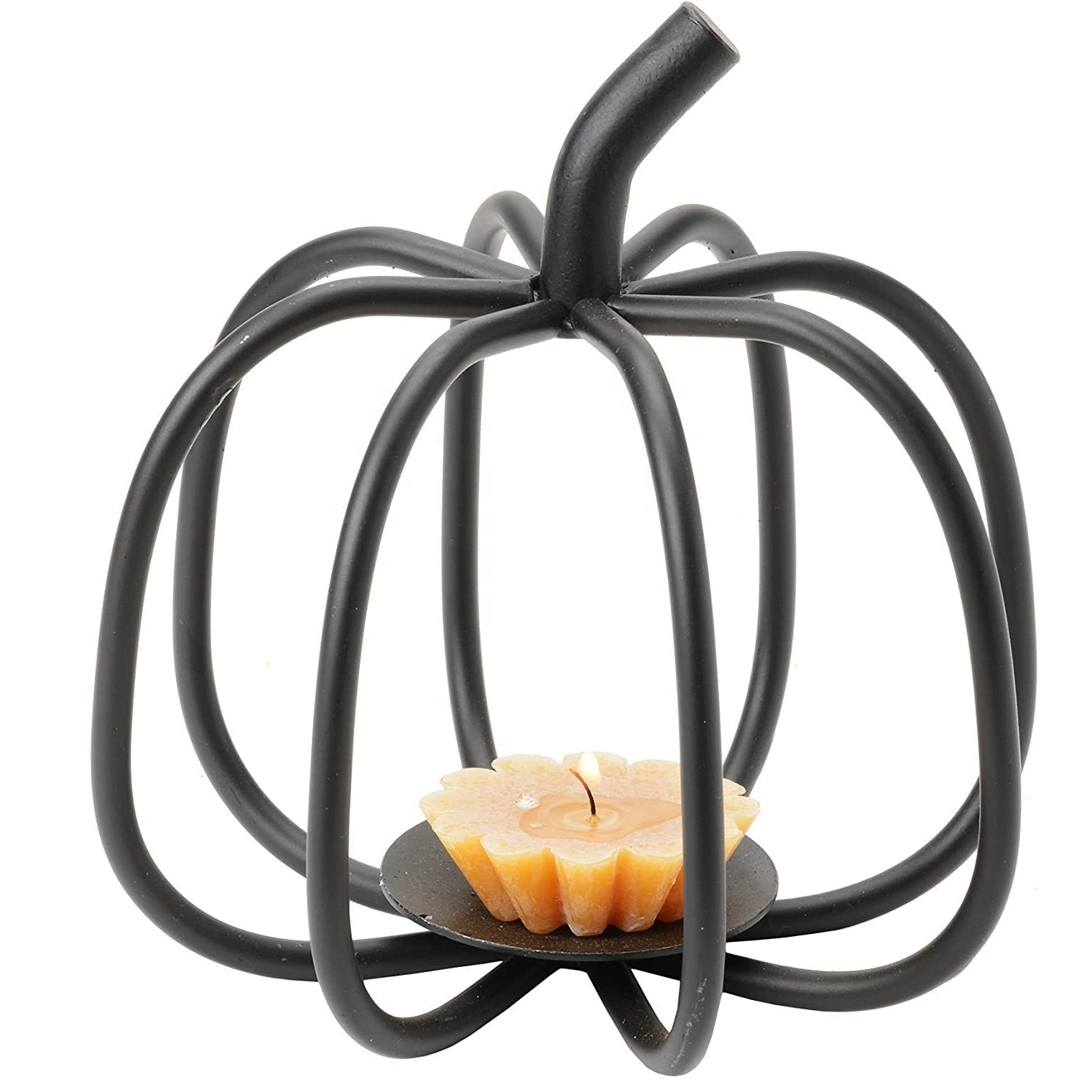 Pumpkin Shape Wire Mesh Tealight Holder Modern Black Attractive Design Home Decor Durable Metallic Tealight Stand