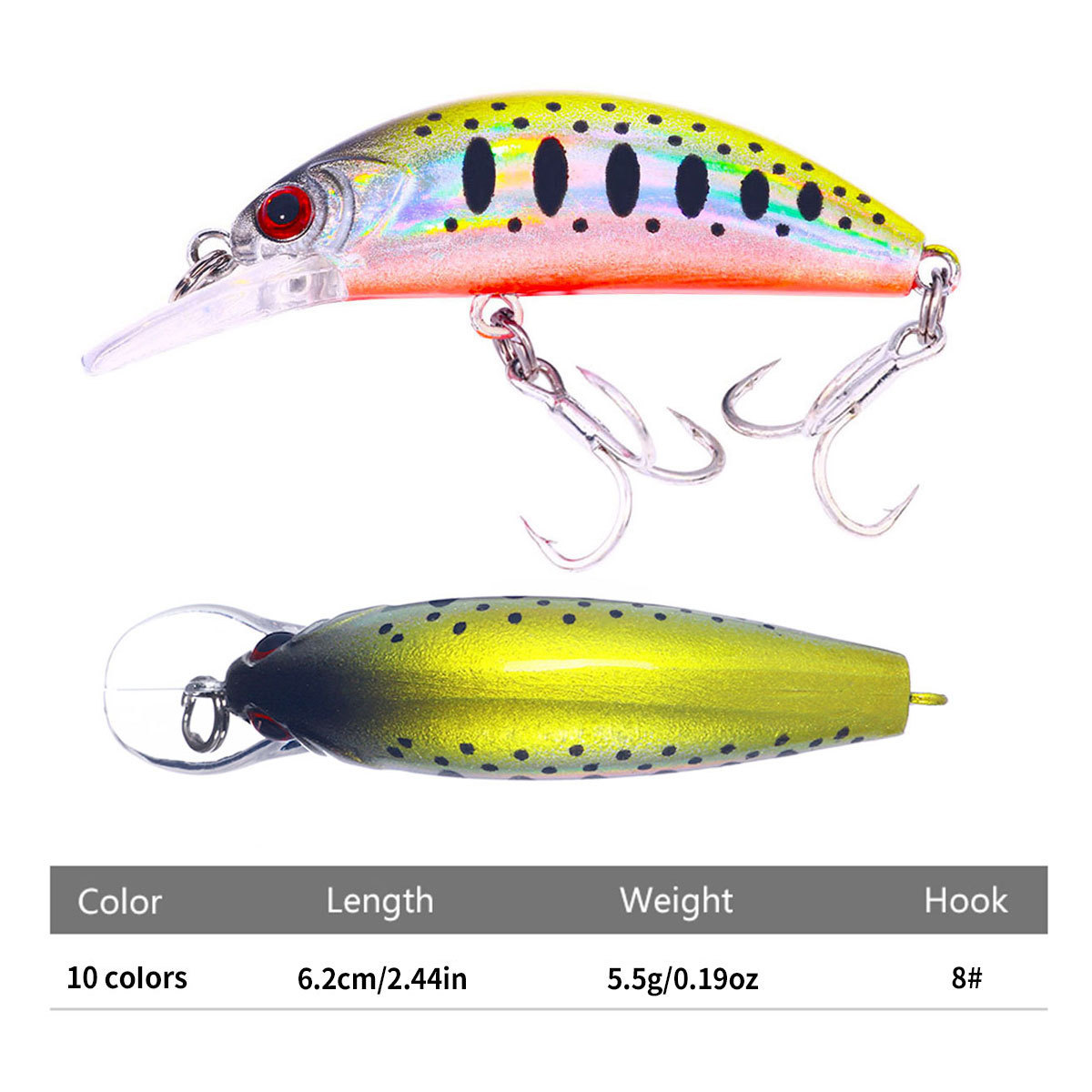 6cm-5.5g-8# Wobbler Fishing Minnow Lure Bait Sinking Lure with Noise Ball to Attract Fish in the Sea